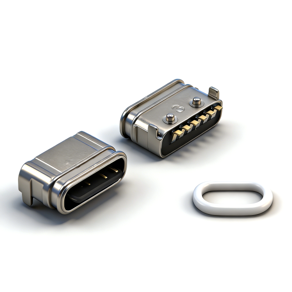 防水TYPE C母座6PIN 板上两脚插板SMT L=5.7 舌片外露 锌合金
