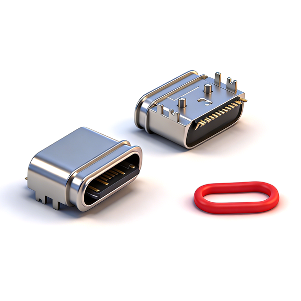 防水TYPE C母座16PIN 板上四脚插板SMT L=6.5 舌片外露 锌合金