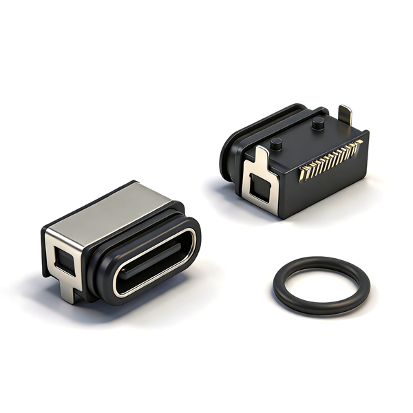 防水TYPE C母座16PIN 板上两脚插板SMT L=7.35 全塑