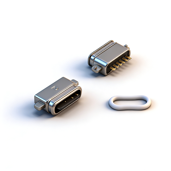 防水TYPE C母座6PIN 沉板2.0 两脚插板SMT L=5.7 舌片外露 锌合金