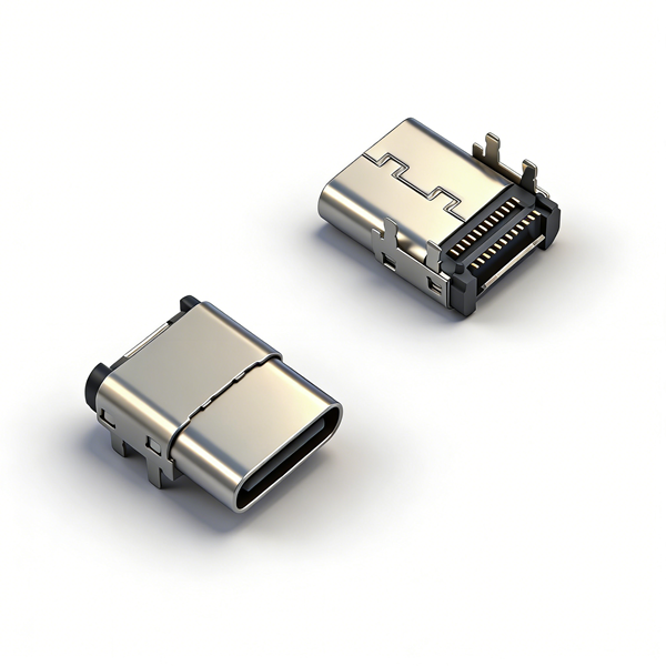 TYPE C母座24PIN 板上四脚插板SMT+SMT L=11.5 双外壳 三模 有柱 无弹