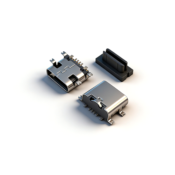 TYPE C母座6PIN 板上四脚全贴SMT L=7.35 带数据 带中夹片 有柱