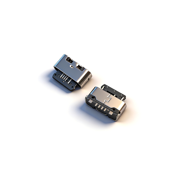 TYPE C母座6PIN 板上外壳SMT L=4.0 带数据 无外壳脚 有柱
