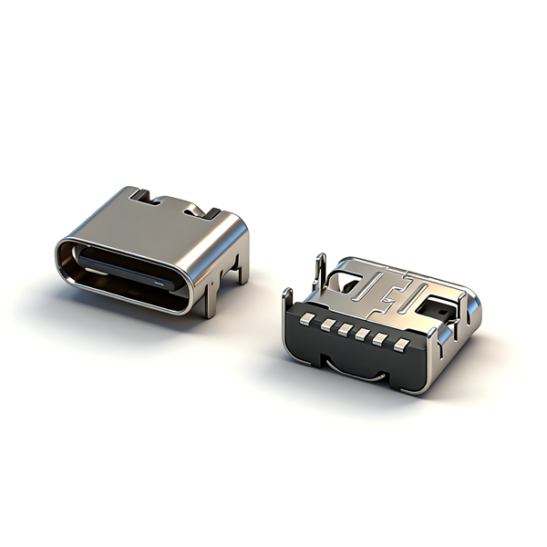 TYPE C母座6PIN 板上四脚插板SMT L=6.5