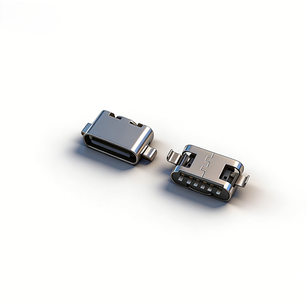 TYPE C母座6PIN 沉板0.8 两脚插板SMT L=5.15 带中夹片 无弹 卷边
