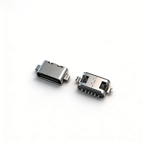 TYPE C母座6PIN 沉板1.6 两脚插板SMT L=5.15 带中夹片 无弹 卷边