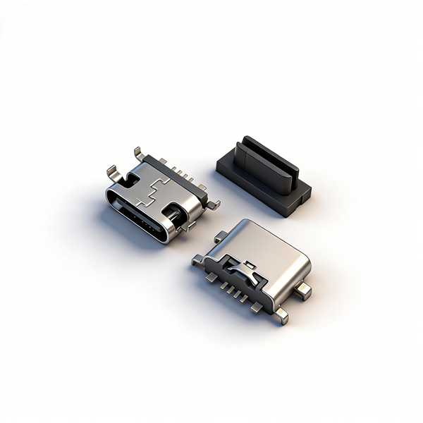 TYPE C母座6PIN 沉板0.8 四脚插板SMT L=6.5 带数据