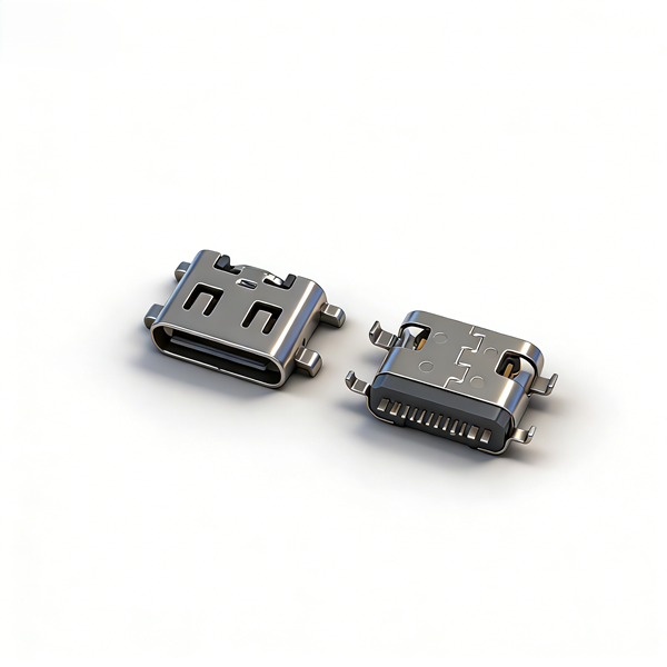 TYPE C母座16PIN 沉板1.0 四脚插板SMT L=6.5 三模 带中夹片 无柱 有弹