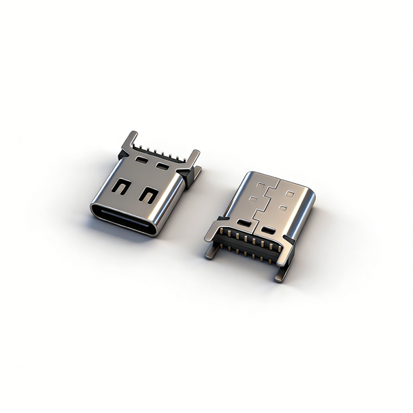 TYPE C母座16PIN 立式四脚插板SMT L=10.0 三模 带中夹片 有弹