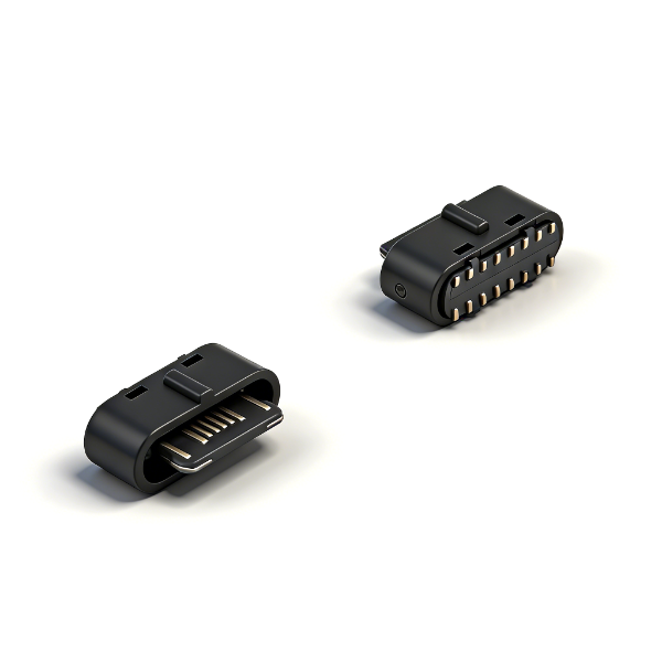 TYPE C母座16PIN 立式两脚插板SMT L=6.0 全塑定制款 PA9T 黑色 注炉前公差&plusmn;0.08