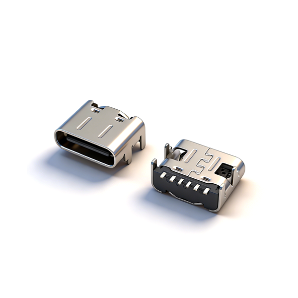 TYPE C母座6PIN 板上四脚插板SMT L=6.8 带凸筋 A款