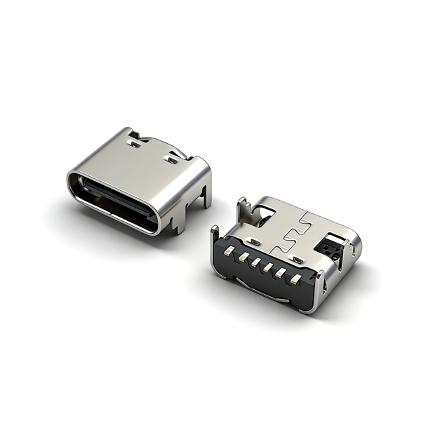 TYPE C母座6PIN 板上四脚插板SMT L=6.8 B款