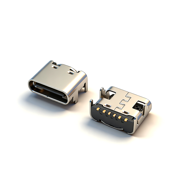 TYPE C母座6PIN 板上四脚插板SMT L=6.8 B款 短引脚