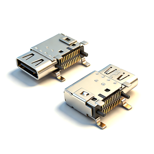 TYPE C母座24PIN 侧贴四脚插板SMT L=14.3 CH=5.06 双壳点焊 U4