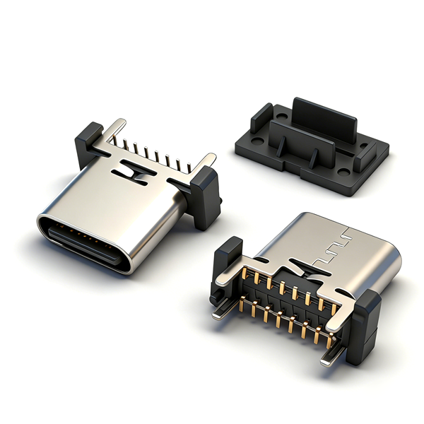 TYPE C母座16PIN 立式四脚插板SMT L=9.3 A款 舌片外露
