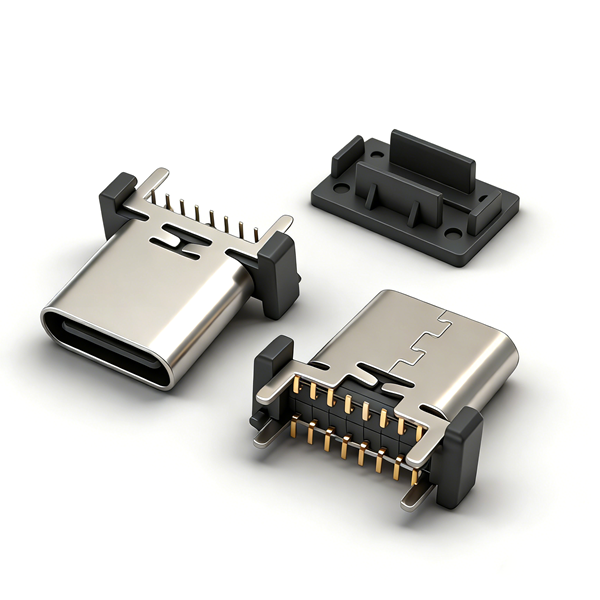 TYPE C母座16PIN 立式四脚插板SMT L=10.0 A款
