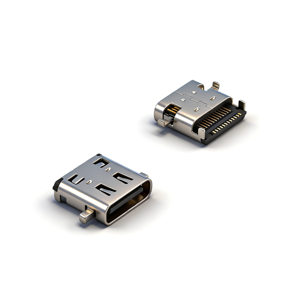 TYPE C母座24PIN 沉板1.45 四脚插板SMT+SMT L=8.55 单壳 直边