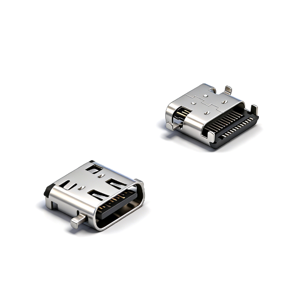 TYPE C母座24PIN 沉板1.45 四脚插板SMT+SMT L=8.55 单壳 斜边