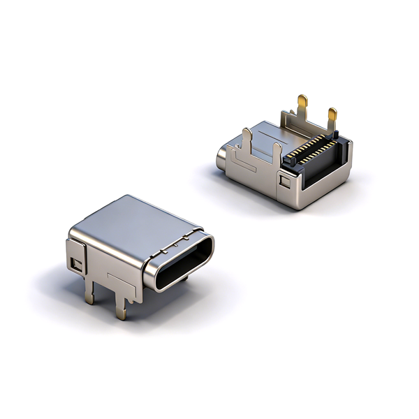 TYPE C母座24PIN 板上四脚插板SMT+SMT L=11.1 CH=3.4 双壳