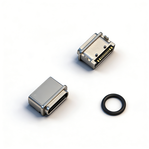 防水TYPE C母座16PIN 板上两脚插板SMT L=7.2 锌合金 外壳脚长0.8 引脚长0.3 IP67 编带